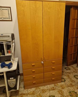 Armadio in legno chiaro con 8 cassetti
