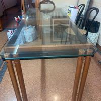 Tavolo + 2 tavolini cristallo e legno