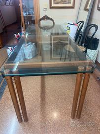 Tavolo + 2 tavolini cristallo e legno