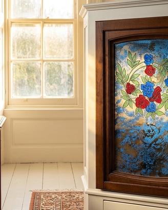 2Ante Vetrina in Noce  Vetro Decorate 72x45