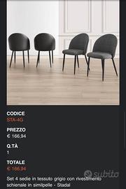 Set 4 sedie e tavolo rotondo effetto marmo