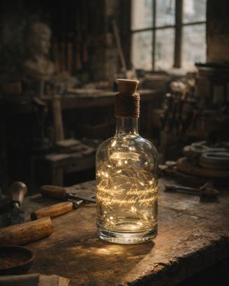 Bottiglia artigianale con incisione laser e luce