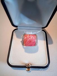 Anello ak353, Argento 925 rodiato, Corallo, Zircon