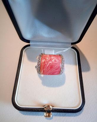 Anello ak353, Argento 925 rodiato, Corallo, Zircon