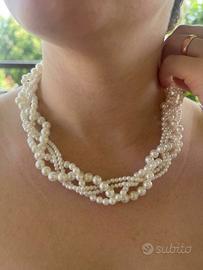 Collana multifilo a intreccio perle bianco avorio