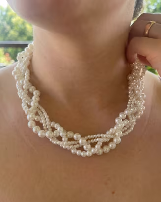 Collana multifilo a intreccio perle bianco avorio