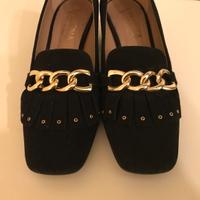 Scarpe donna pelle scamosciata nera con fibbia
