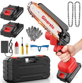 Motosega mini elettrica 800W 2 batterie Rosso