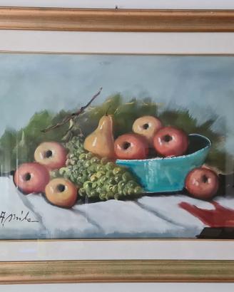 Dipinto olio su tela natura morta con frutta
