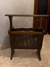 Portariviste vintage in legno e paglia anni ‘60