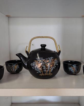 Servizio da tè giapponese vintage nero e oro