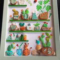 Quadretto,Cactus , vetrini e piastrelline di mare 