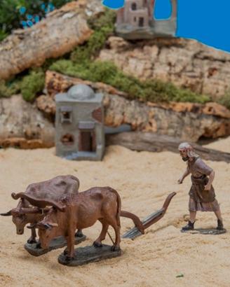 Del Prado Presepe Agricoltore con buoi e aratro 