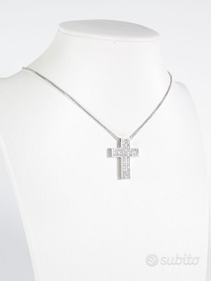 Collana Ciondolo Croce Placcato Oro/Argento - Acciaio Inox, Catena Cubana 18-30 Pollici