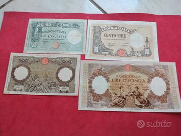4 banconote italiane regno e repubblica 