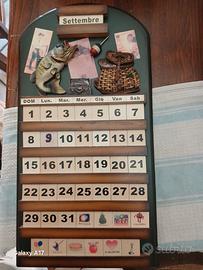 Calendario Perpetuo in Legno da Parete, Vintage 