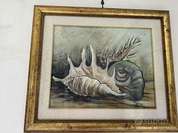 Quadro olio su tela "Conchiglie", firmato Carrisi,