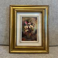 Dipinto olio su tela vintage - Natura morta fiori