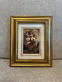 Dipinto olio su tela vintage - Natura morta fiori