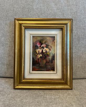 Dipinto olio su tela vintage - Natura morta fiori