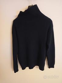 maglione collo alto a costine blu