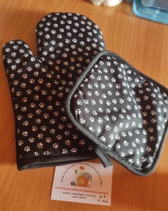 guanto da cucina e presina tema gatto