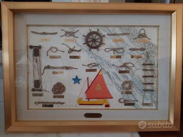 Quadro con Nodi di marinaio e orologio con timone
