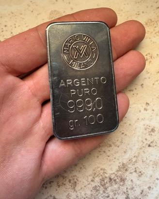 Lingotto argento puro 999 Mario Villa 100 gr