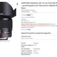 SAMYANG AE 14 mm f/2.8 ED IF UMC Aspherical