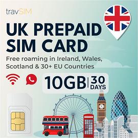 Scheda Viaggio travSIM Scheda SIM UK 10 GB 30 gg