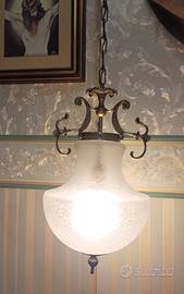 Lampadario vintage in ottone e vetro di Murano  