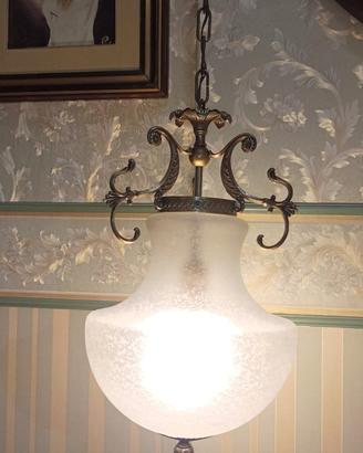 Lampadario vintage in ottone e vetro di Murano  