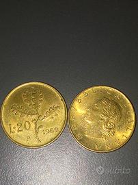 Due Pezzi di 20 Lire italiane anno 1969 e 1982