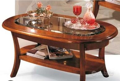 Tavolino da salotto classico con ripiano in vetro 