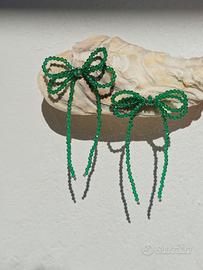 orecchini argento 925 con fiocco zirconi verde