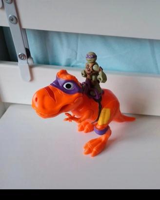 Tartaruga ninja e dinosauro T-rex