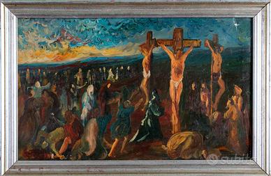 Crocifissione olio vintage