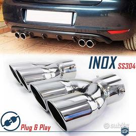 2 TERMINALI di Scarico Doppi Auto ACCIAIO Cromato