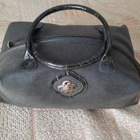 valigia baule vintage con manici verde petrolio