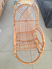 Sedia a dondolo vintage vimini/bambù