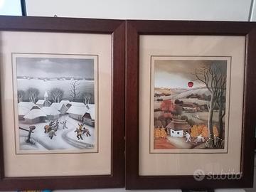 4 quadri naif raffiguranti paesaggi di Lovak B. 