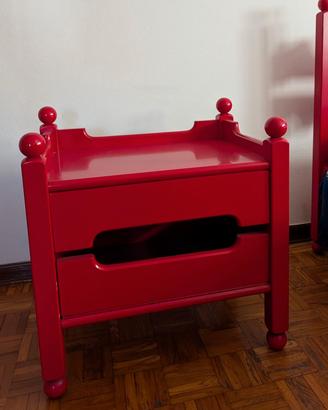 Comodino vintage rosso laccato