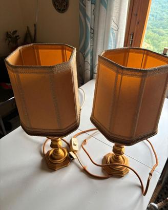 Coppia Abat-jour Vintage in Ottone e Tessuto Ocra