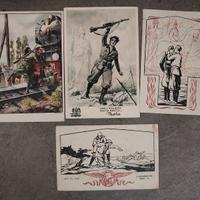 4 cartoline Milizia nazionale, una viaggiata