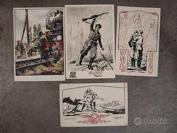 4 cartoline Milizia nazionale, una viaggiata