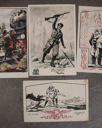 4 cartoline Milizia nazionale, una viaggiata