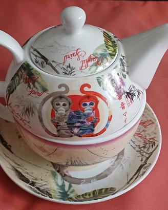 Teiera con tazza a tema Scimmie orientali 