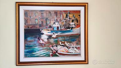 Paolo Cechet - Gabbiani in volo sul porto (1988) o