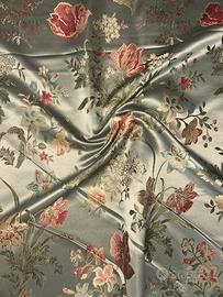 Tessuto broccato fondo verde con fiori 1 x 2.80m
