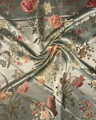 Tessuto broccato fondo verde con fiori 1 x 2.80m
